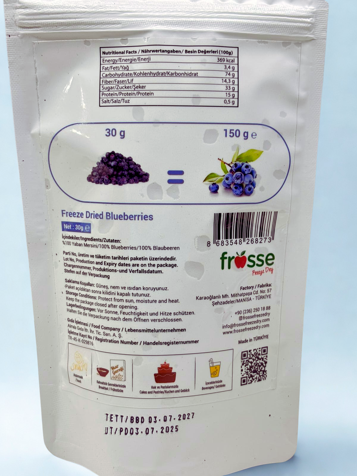 Blueberry Crisps | Freeze Dried Fruit Chips | 10 x 30g Natural Snack Pack