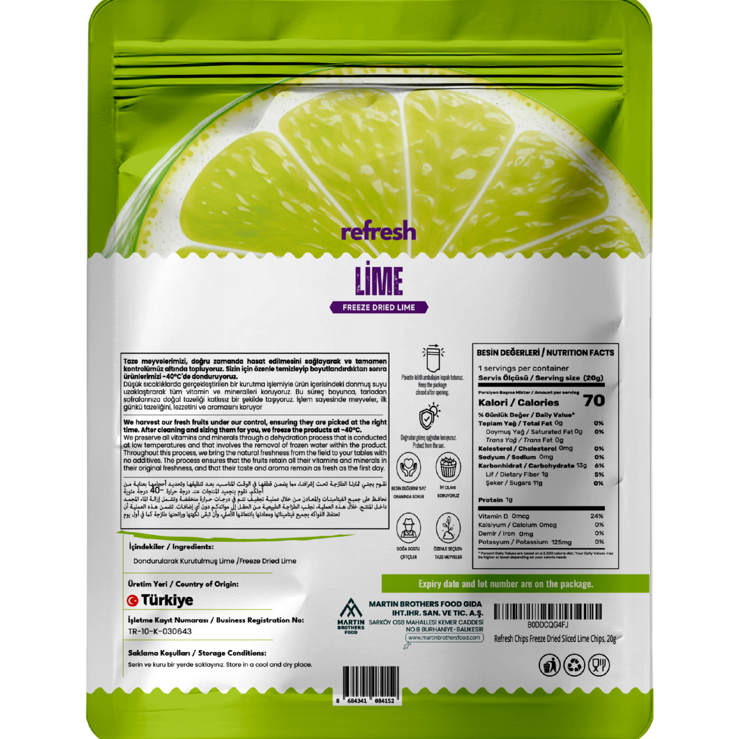 Freeze-Dried Lime Slices – 10-Pack | Crunchy, No Additives, Zesty Snack (10 x 20g)